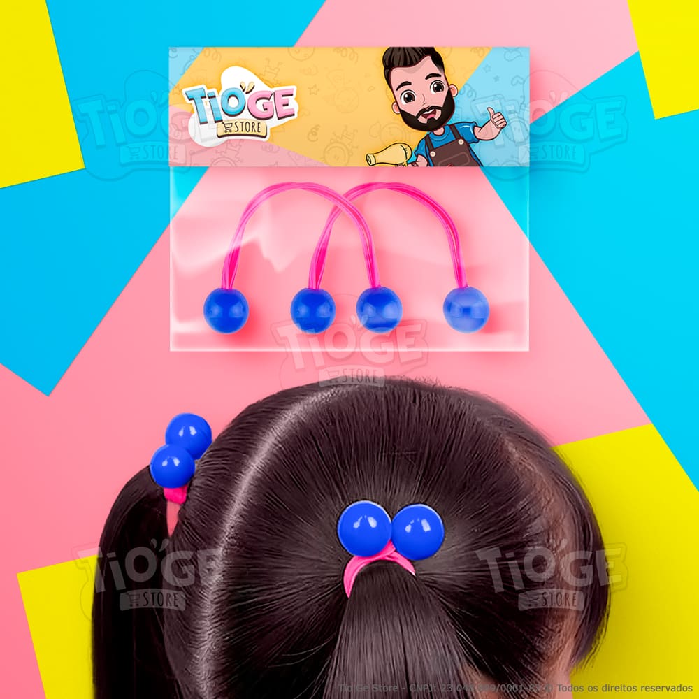 Elásticos de Cabelo Bolinha Candy Prende Fácil Infantil (Xuxinha/Rabicó) Rabo de Cavalo Azul Pink 2 unid (1 par)
