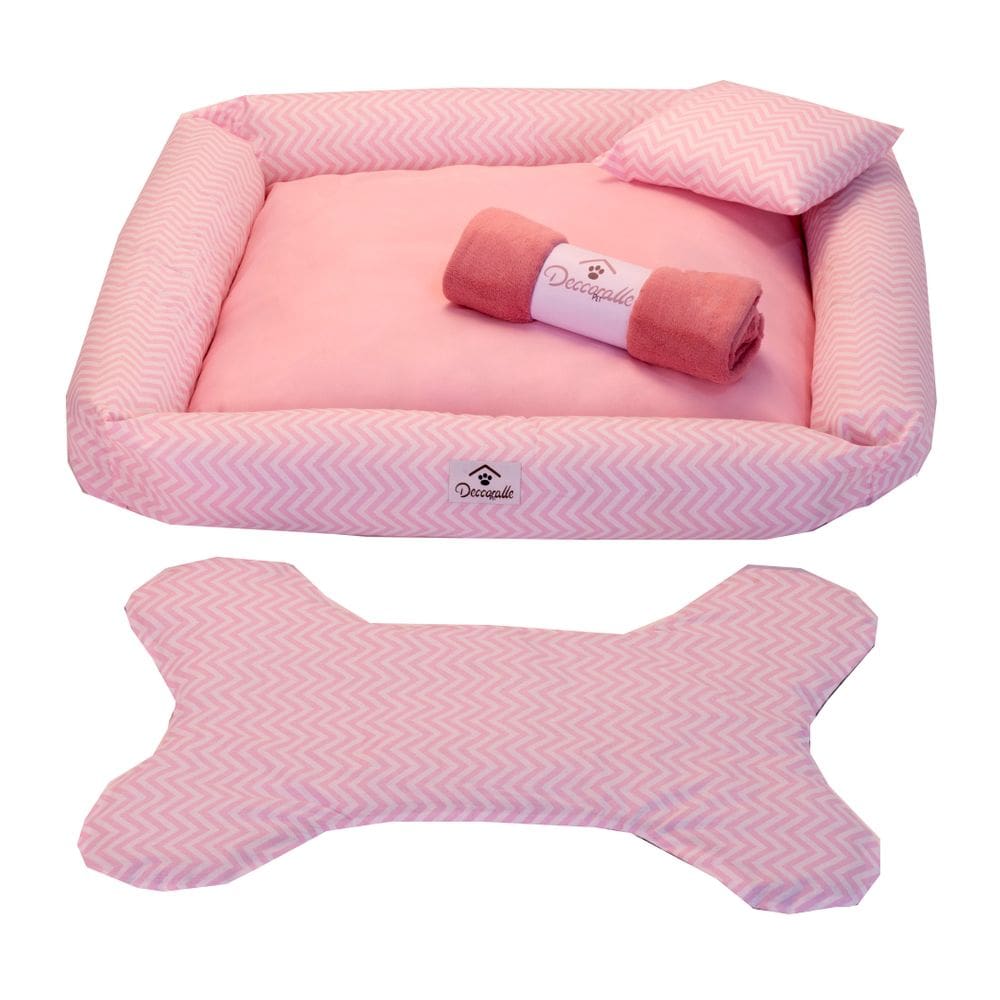 Kit Cama Pet Cachorro Ou Gato Chevron Rosa Tam: G 04 Peças