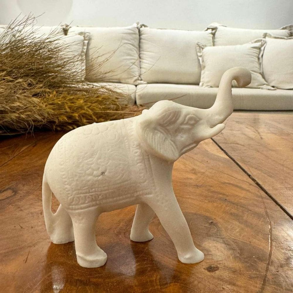 Escultura Elefante Indiano De Pó De Mármore 10Cm