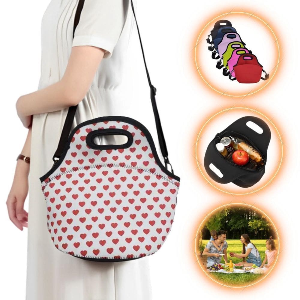 Bolsa Lancheira Térmica Neoprene Bolinhas Vermelhas
