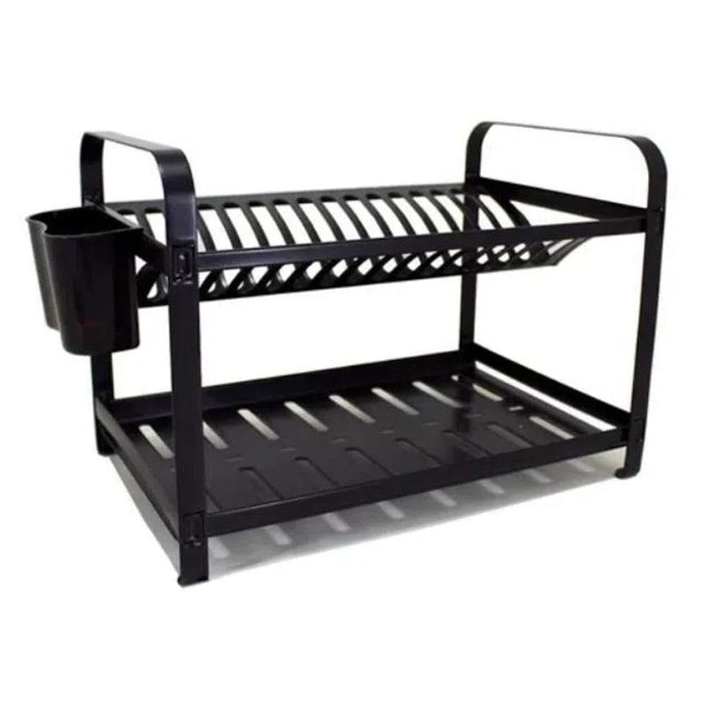 Escorredor 20 pratos inox preto com porta talheres mak-inox
