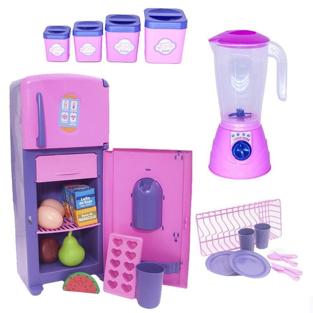 Kit brinquedo cozinha menina geladeira liquidificador 24pç