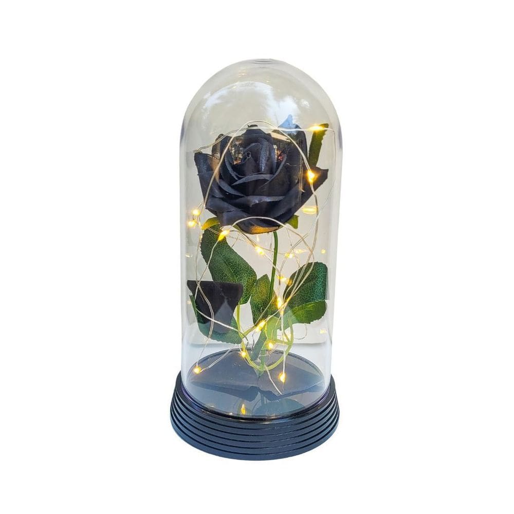 Luminária a rosa encantada preta 20 cm base preto quente