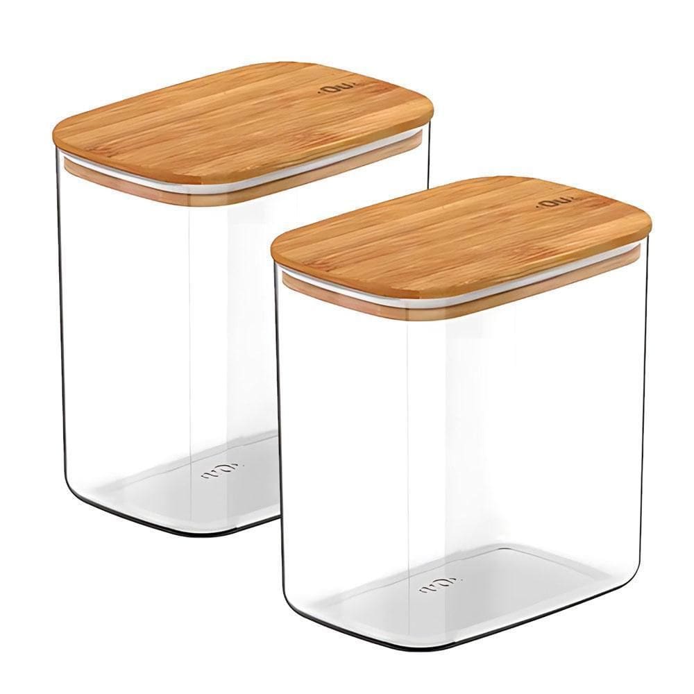 Kit 2 Pote Hermético Tampa De Bambu Natural 1,5L