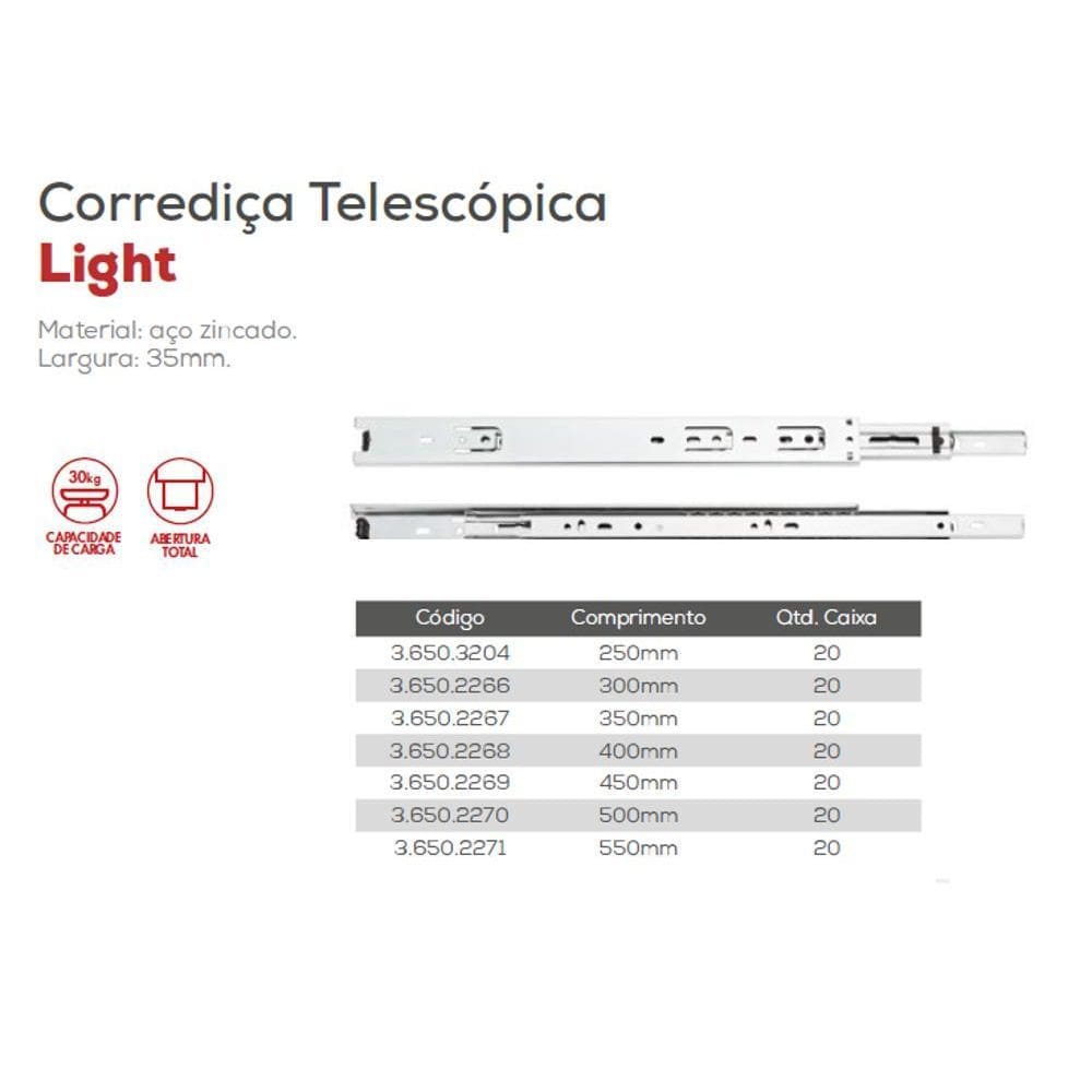 Corrediça trilho telescopico para gaveta 25cm par