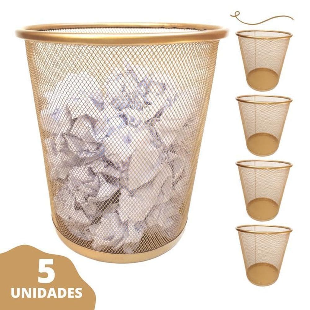 Lixeira luxo dourado ouro 10 litros aramada escritório kit