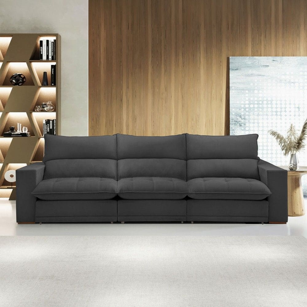 Sofá 4 Lugares Martinho Retrátil Boucle Cinza - Celflex