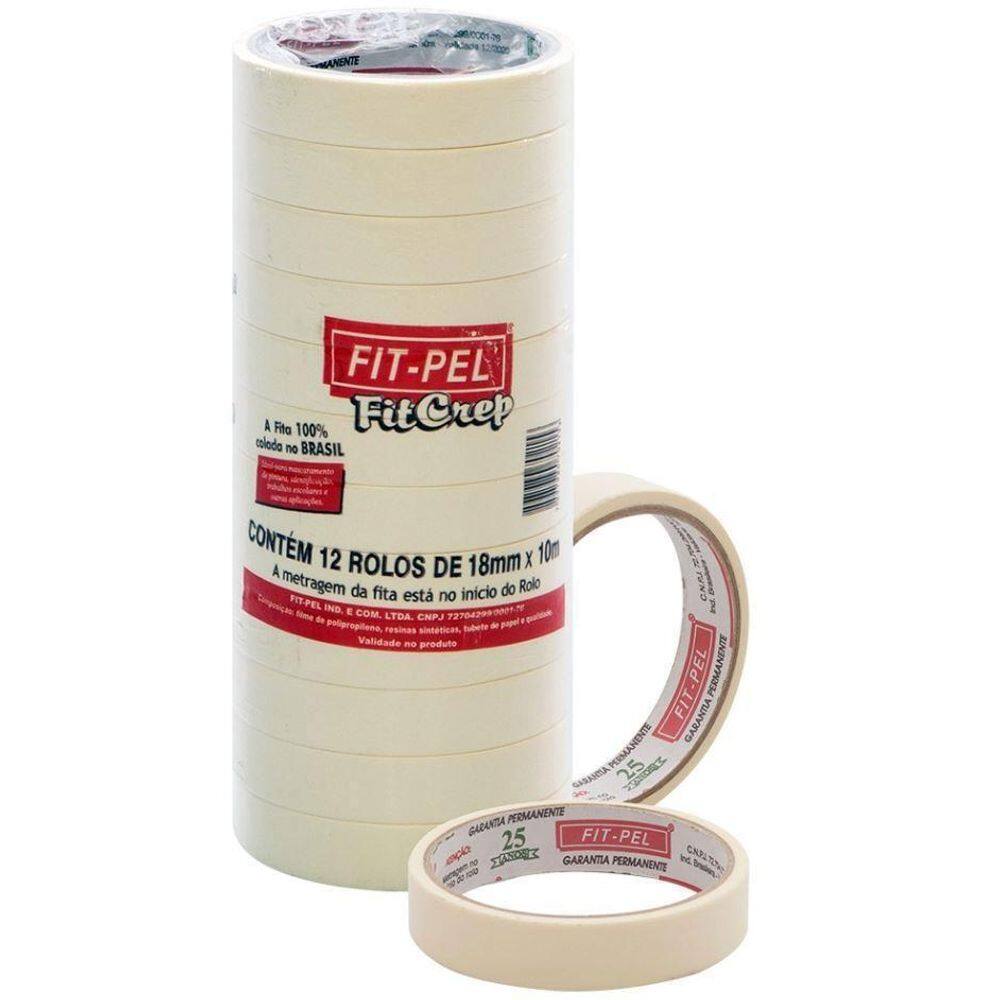 Fita Crepe 18Mm X 50M Uso Geral Pintura Adere Combo 36Un