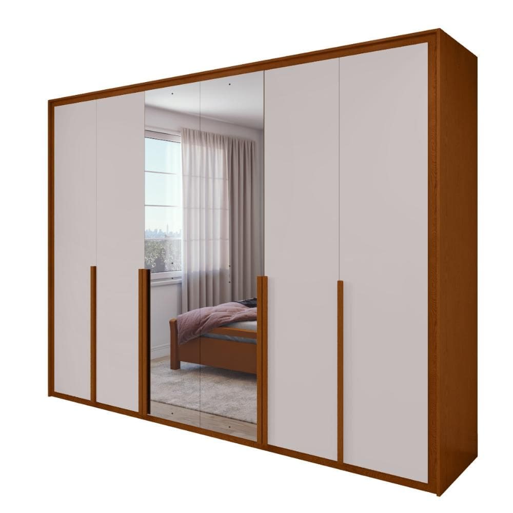 Guarda Roupa 6 Portas Espelho Easy Space Frassino/Off White
