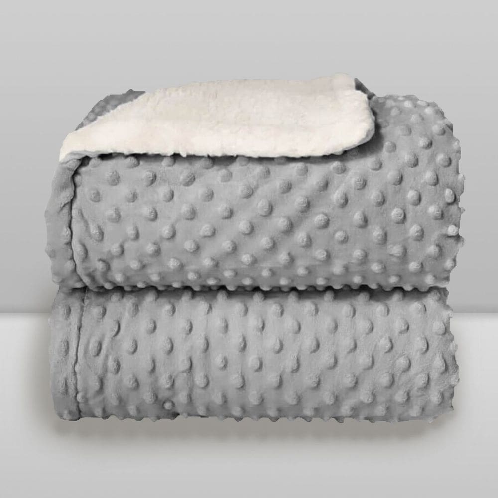 Cobertor Plush com Sherpa Dots Cinza - Laço Bebê