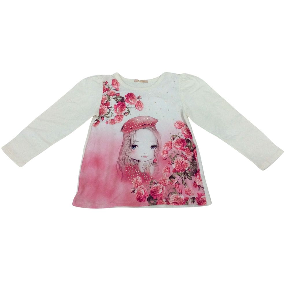 Blusa manga longa infantil com Brilho Petit Cherie off/rosa