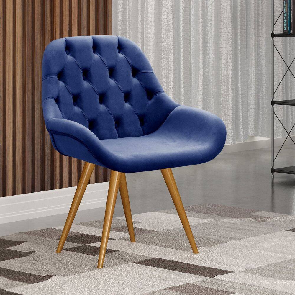 Poltrona Botonê Pé Palito Cadeira Decorativa Sala, Escritório, Recepção Lua Azul Marinho