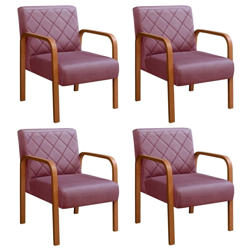 Kit 4 Poltronas Cadeira Decorativa Sala, Recepção Lara Roxo