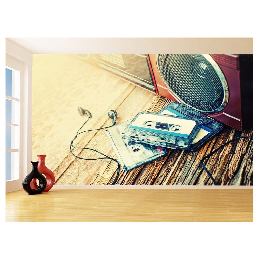 Papel De Parede 3D Musica Toca Fita Retrô Tape 3,5M Mus49