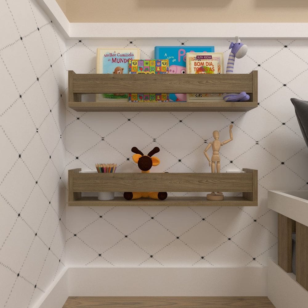 Kit Infantil com 2 Prateleiras Para Livros e Decoração Carvalho Mel