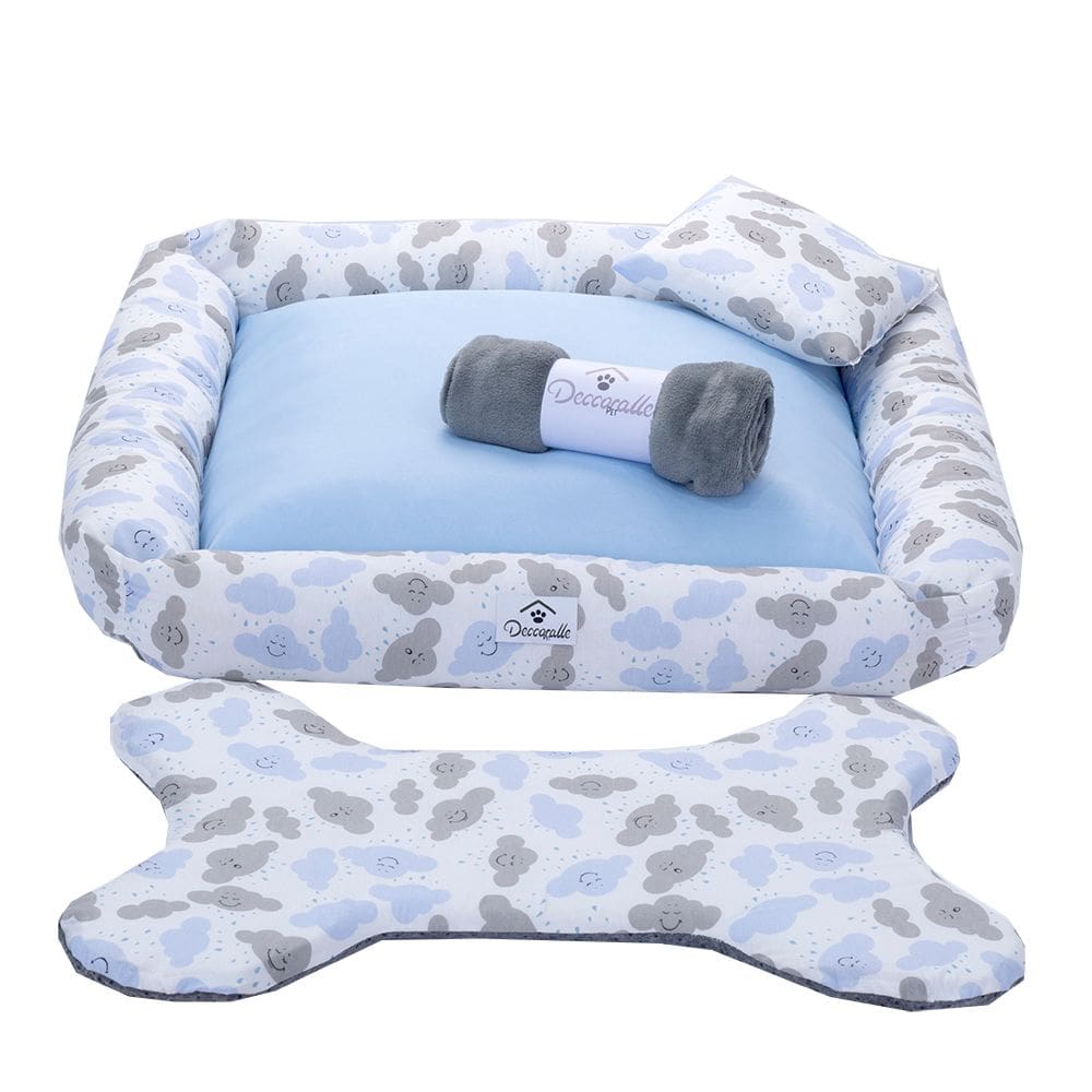 Kti Cama Para Pet Cães E Gatos Nuvens Azul Porte Medio 04 Peças