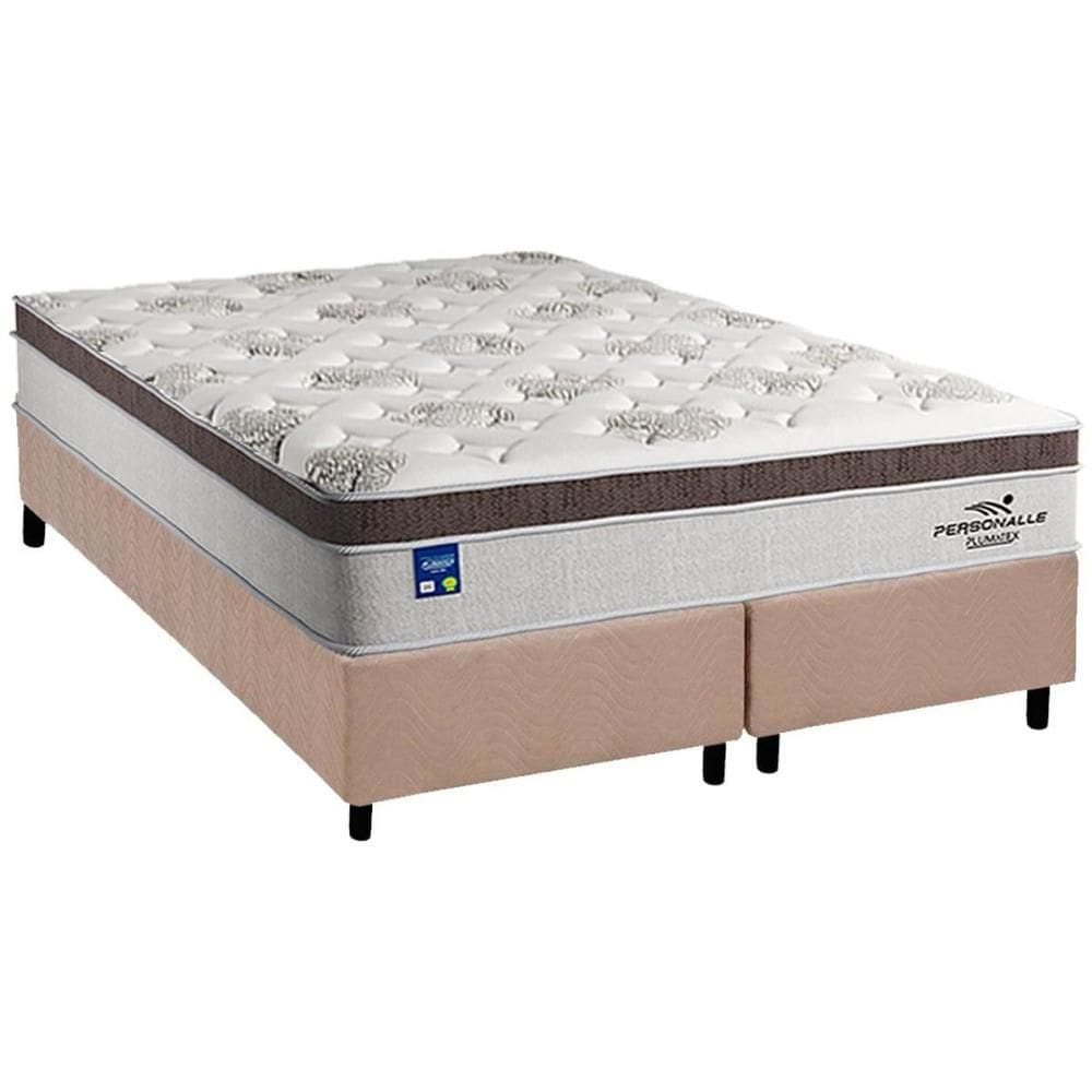 Cama Box Queen: Colchão Molas Plumatex MasterPocket Ensacadas Personalle + Base CRC Suede Bege(158x198)