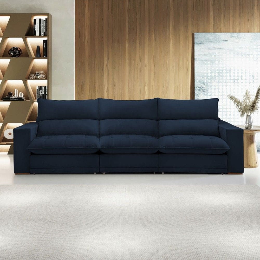 Sofá 5 Lugares Martinho Retrátil Veludo Azul - Celflex