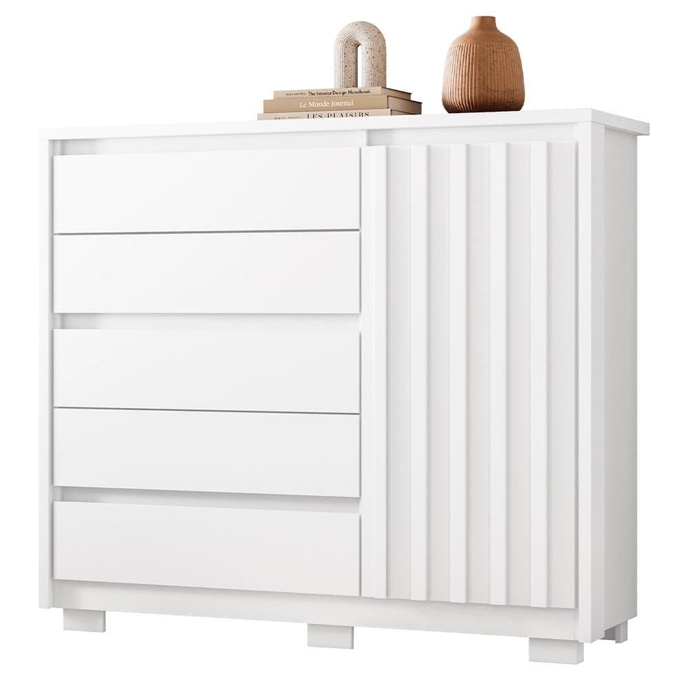 Cômoda Sapateira Quarto Duetto 05 gavetas e 1 Porta Ripada