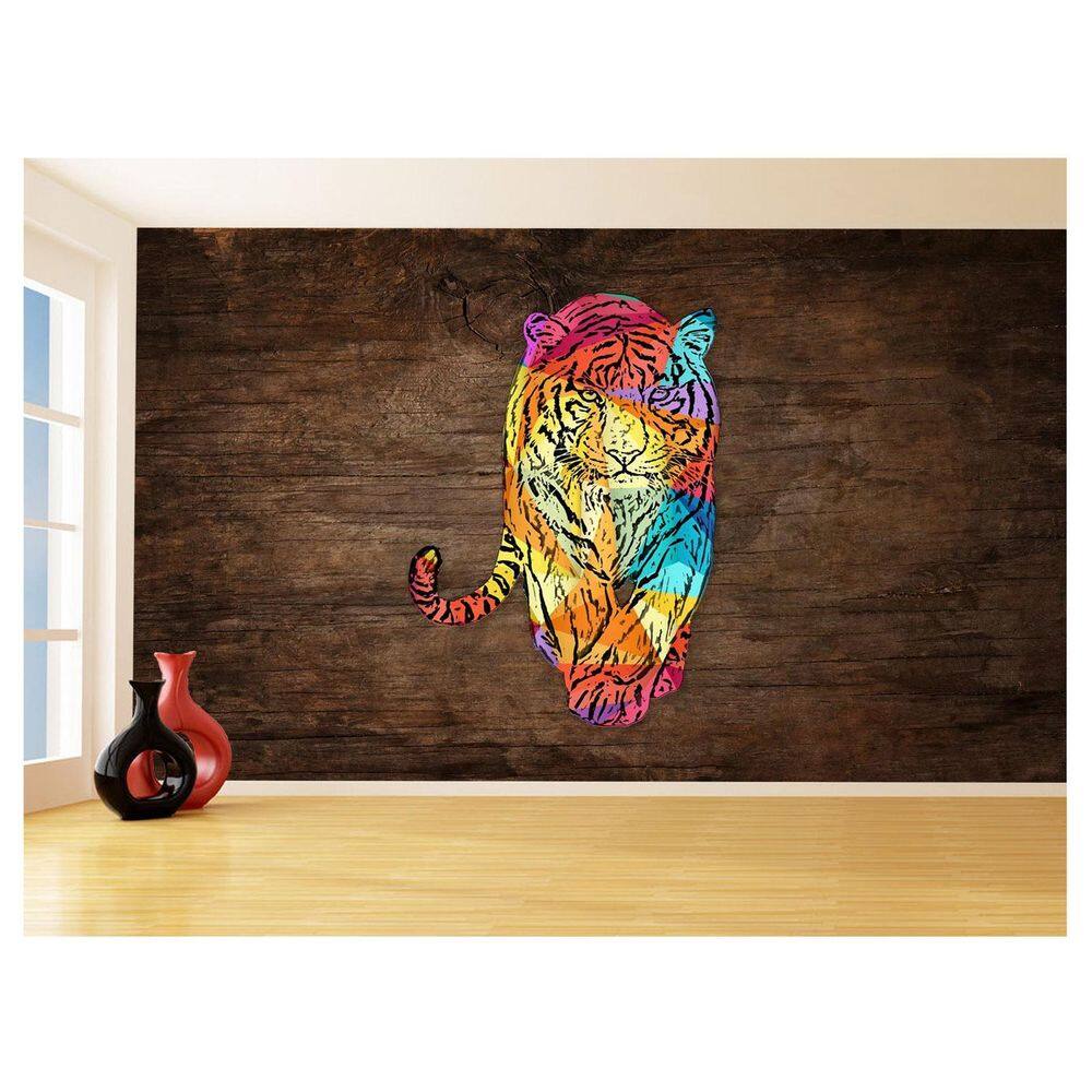 Papel De Parede 3D Animais Pop Art Tigre Felino 3,5M Pxa146
