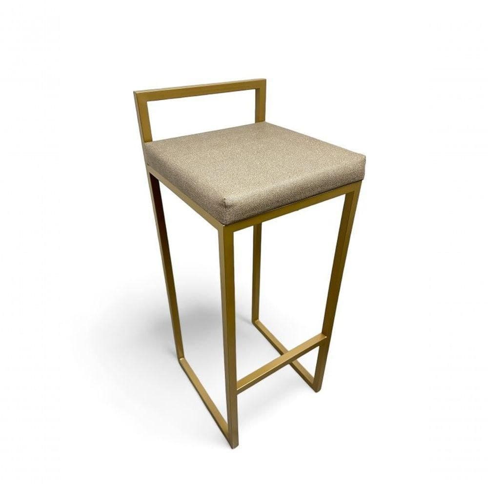 Banqueta Quadro Com Encosto Estofada Metalon Dourado Bege - 75cm