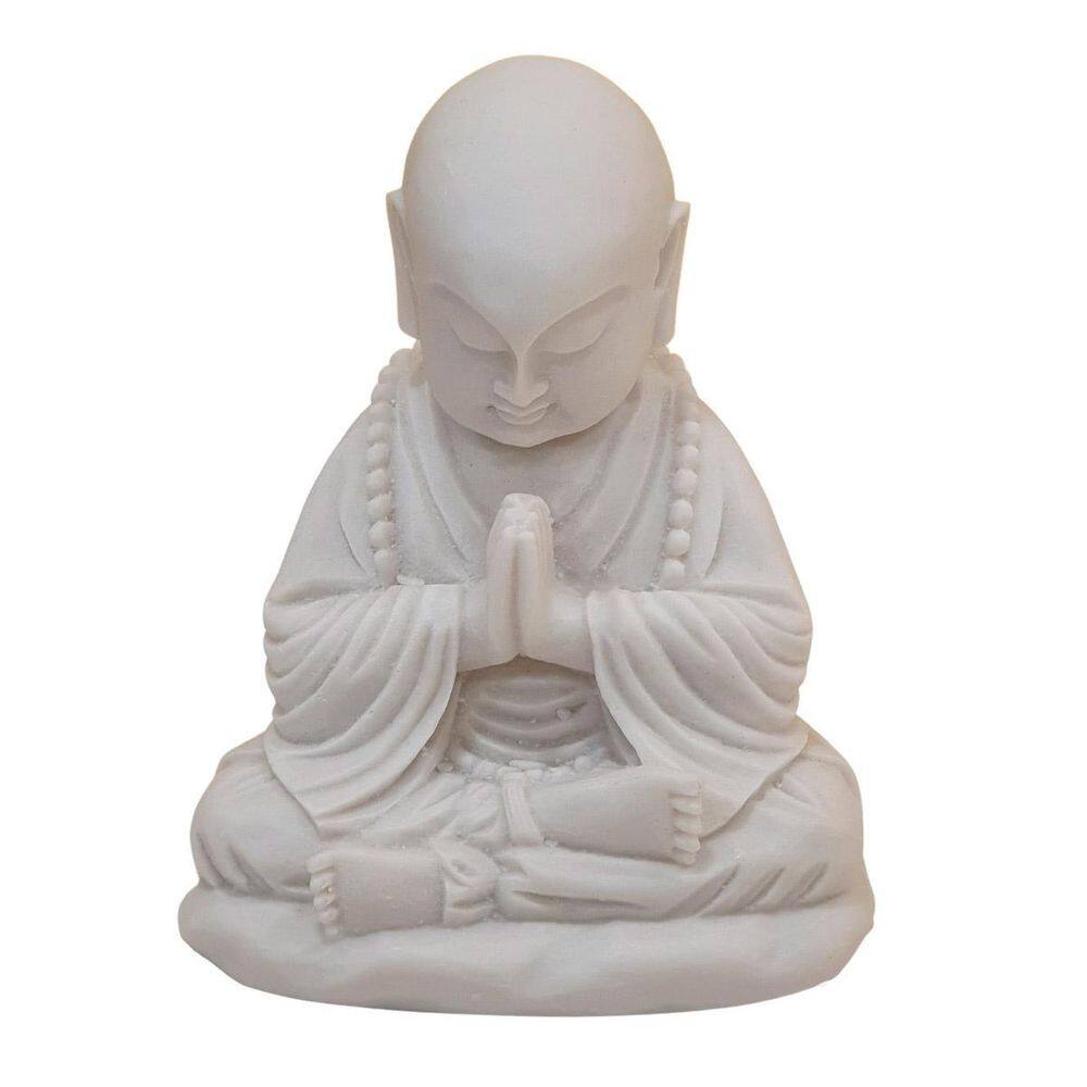 Escultura Monge Oração De Pó De Mármore Branco 16Cm