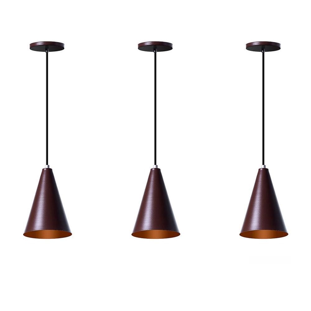 Kit 3 Lustre Pendente Cone P Marrom Alumínio Decoração