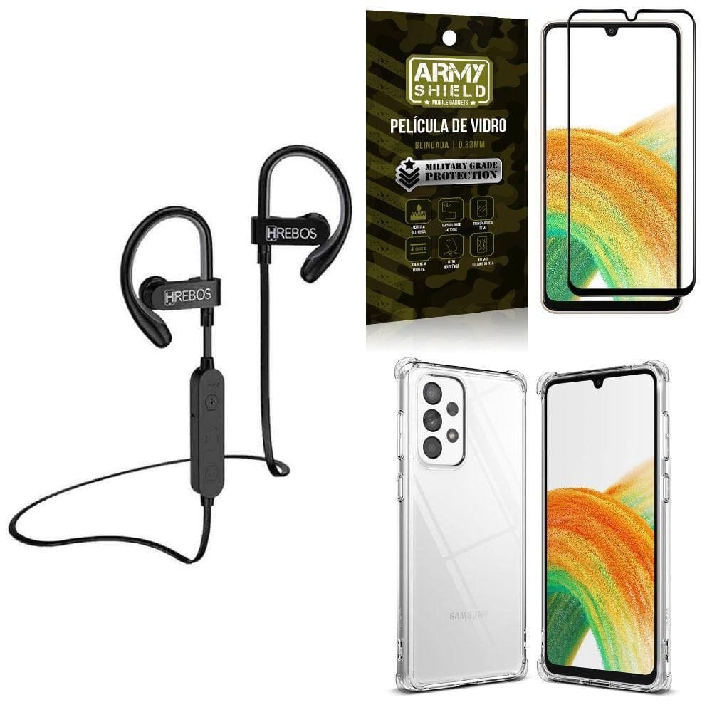 Capinha samsung a33 5g + fone bluetooth hs188 + película 3d