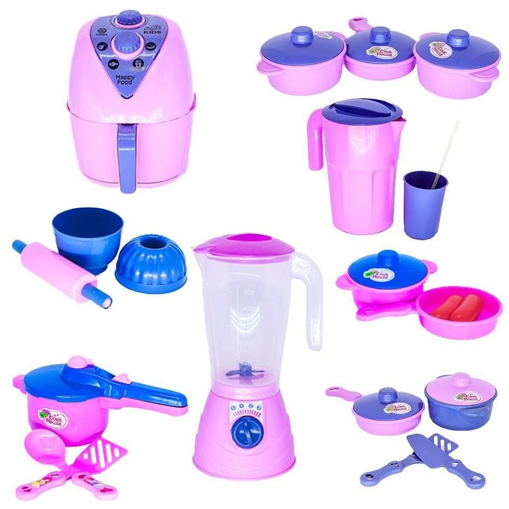 Brinquedo cozinha menina jogo panela air fryer jarra 21pç