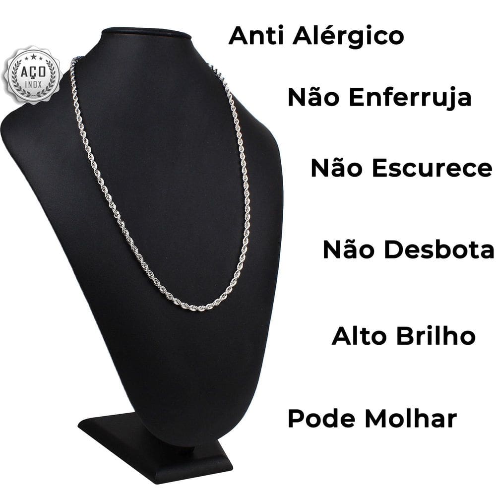 Colar corrente cordão aço inox 316l cirúrgico anti alergico