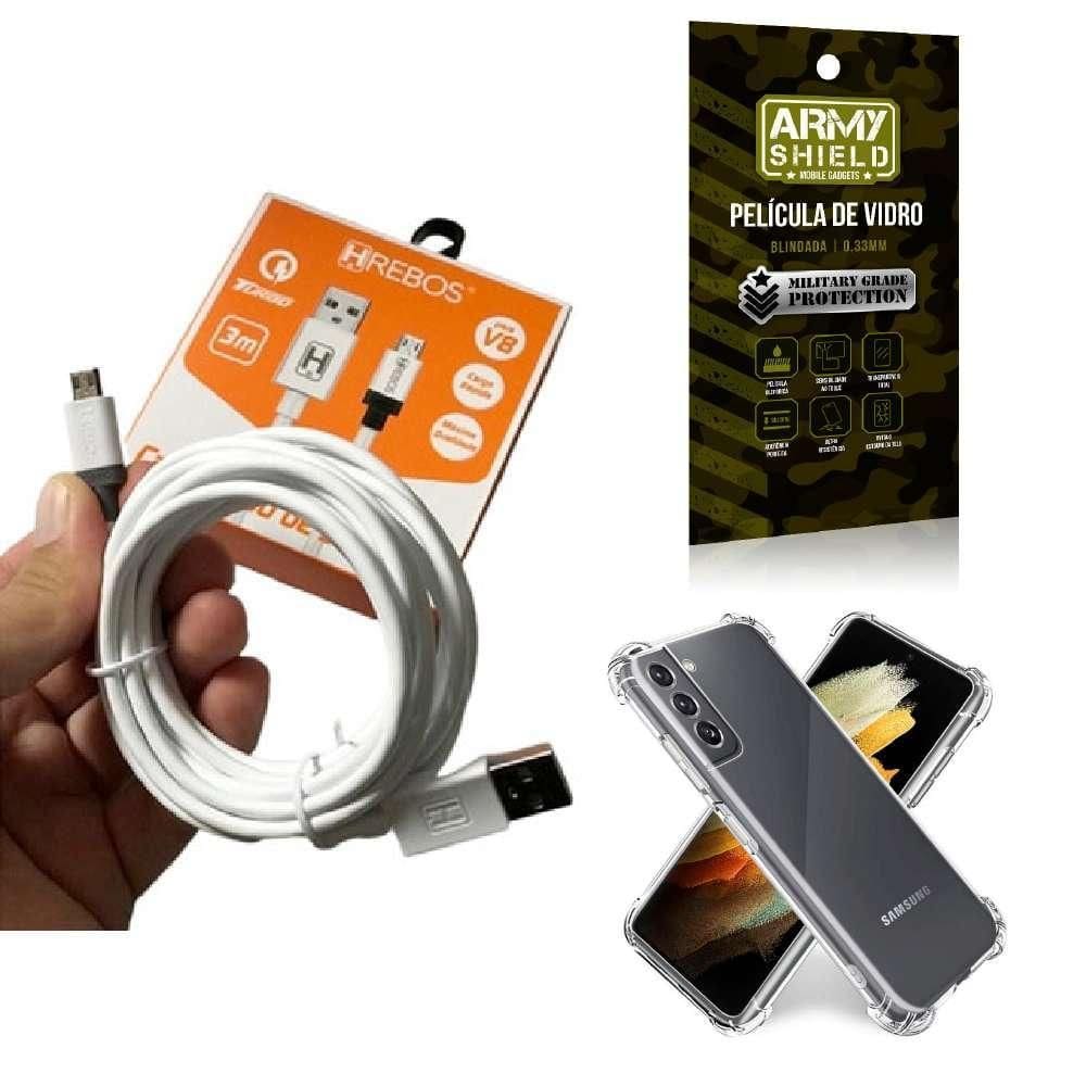 Kit capinha samsung s21 com cabo turbo e película de vidro