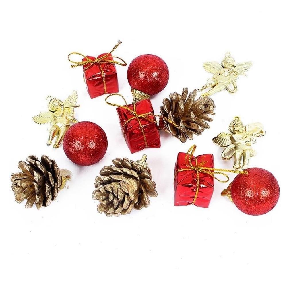 Kit 24 Enfeites Natal Pendente Vermelho/Dourado