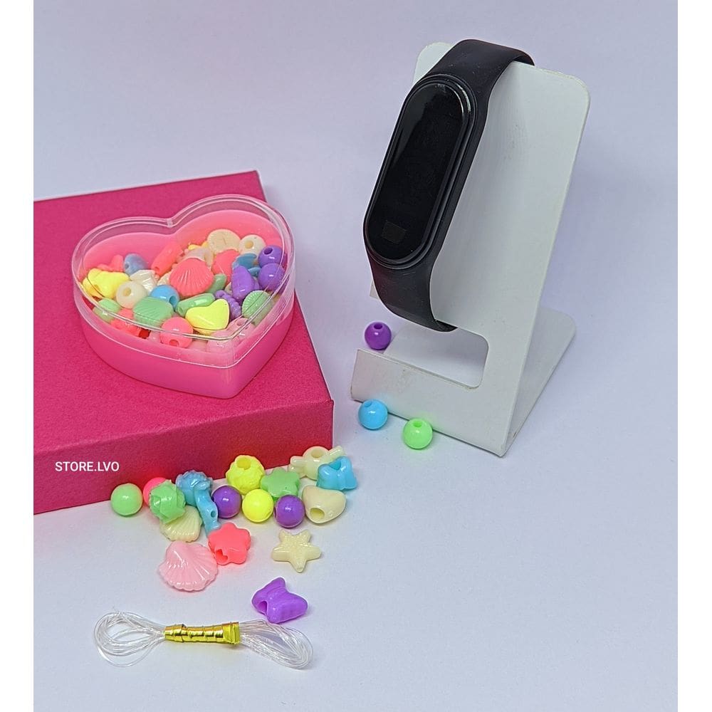 Relógio Infantil Digital led para Menina Prova água Tipo Band + Kit miçangas Coloridas para Montar Colar Pulseiras Moda