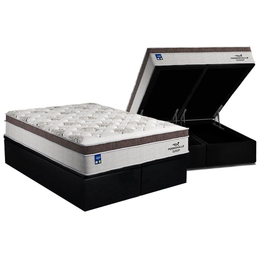 Cama Box Baú Queen: Colchão Molas MasterPocket Ensacadas Plumatex   Personalle + Base CRC Suede Black(158x198)