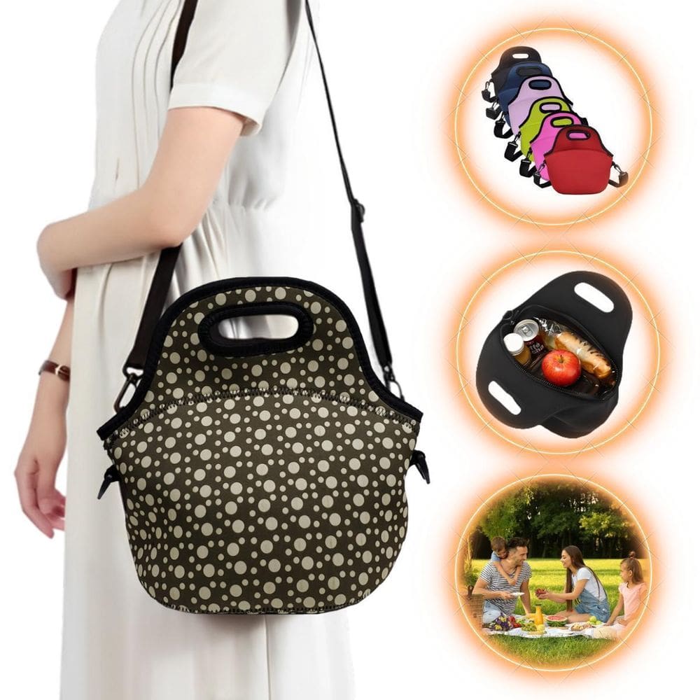 Bolsa Lancheira Térmica Neoprene Modelo Bolinha Marrom