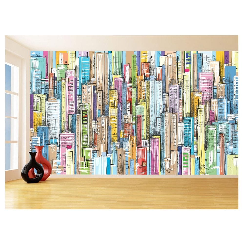 Papel De Parede Cidade Arte Prédios Coloridos 3,5M Ncd377