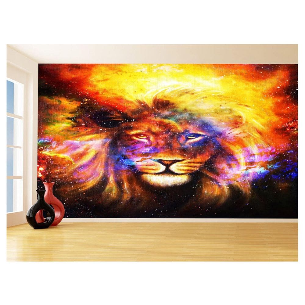 Papel De Parede 3D Animais Leão Rosto Estrelas 3,5M Anm450