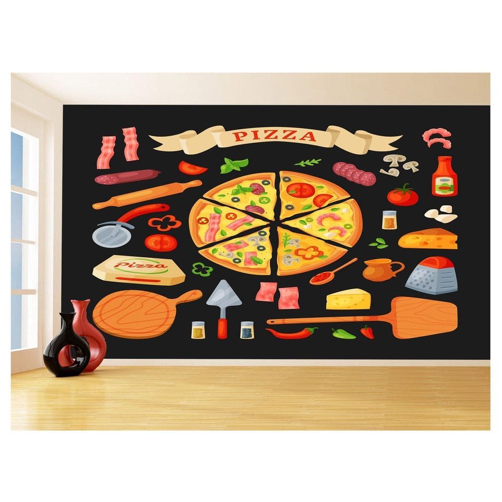 Papel De Parede Estilo Lousa Pizza Ingrediente 3,5M Lcb09