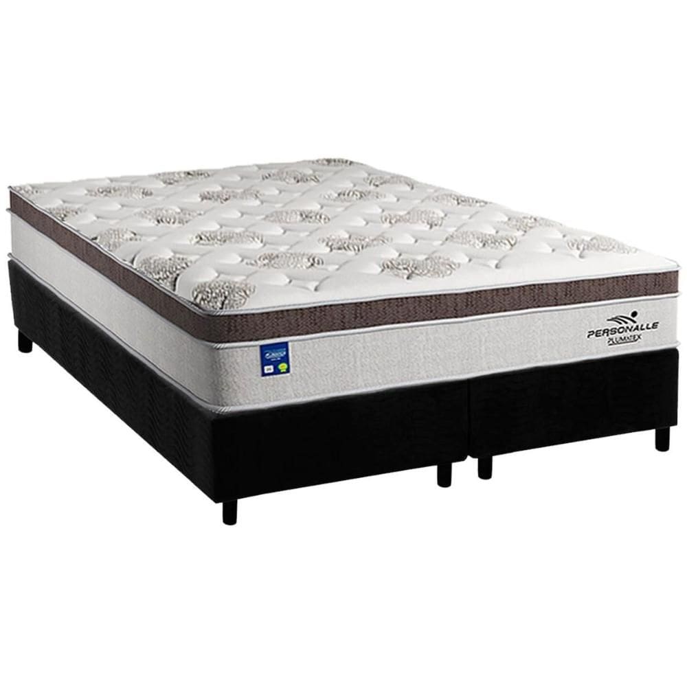 Cama Box Queen: Colchão Molas Plumatex MasterPocket Ensacadas Personalle + Base CRC Suede Black(158x198)