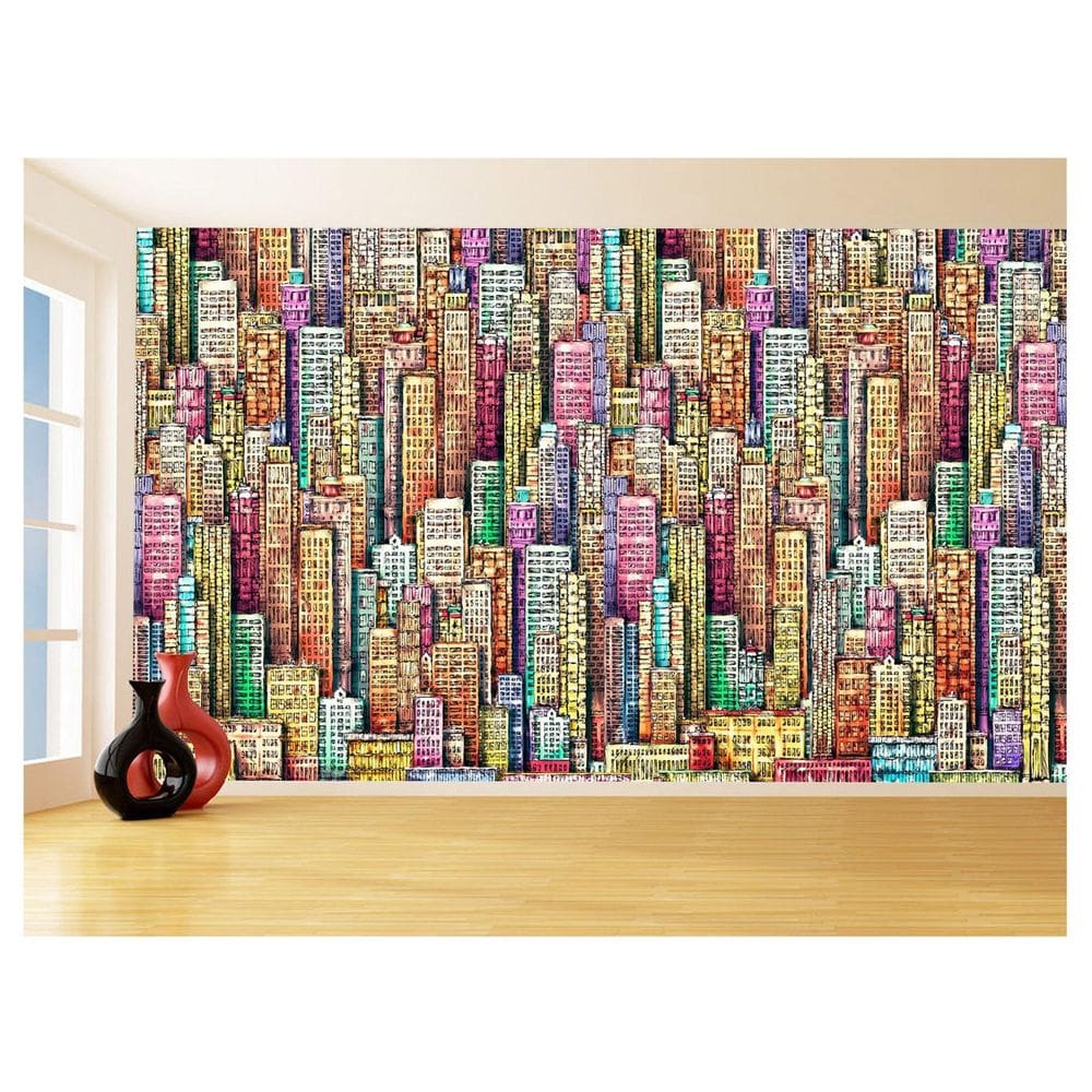 Papel De Parede Cidade Arte Prédios Coloridos 3,5M Ncd378