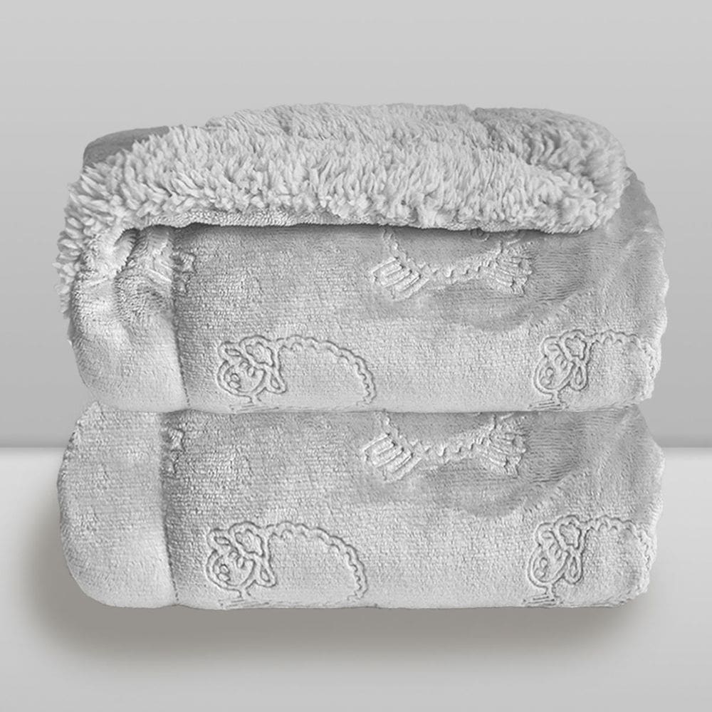 Cobertor Plush com Sherpa Ferrete Cinza - Laço Bebê