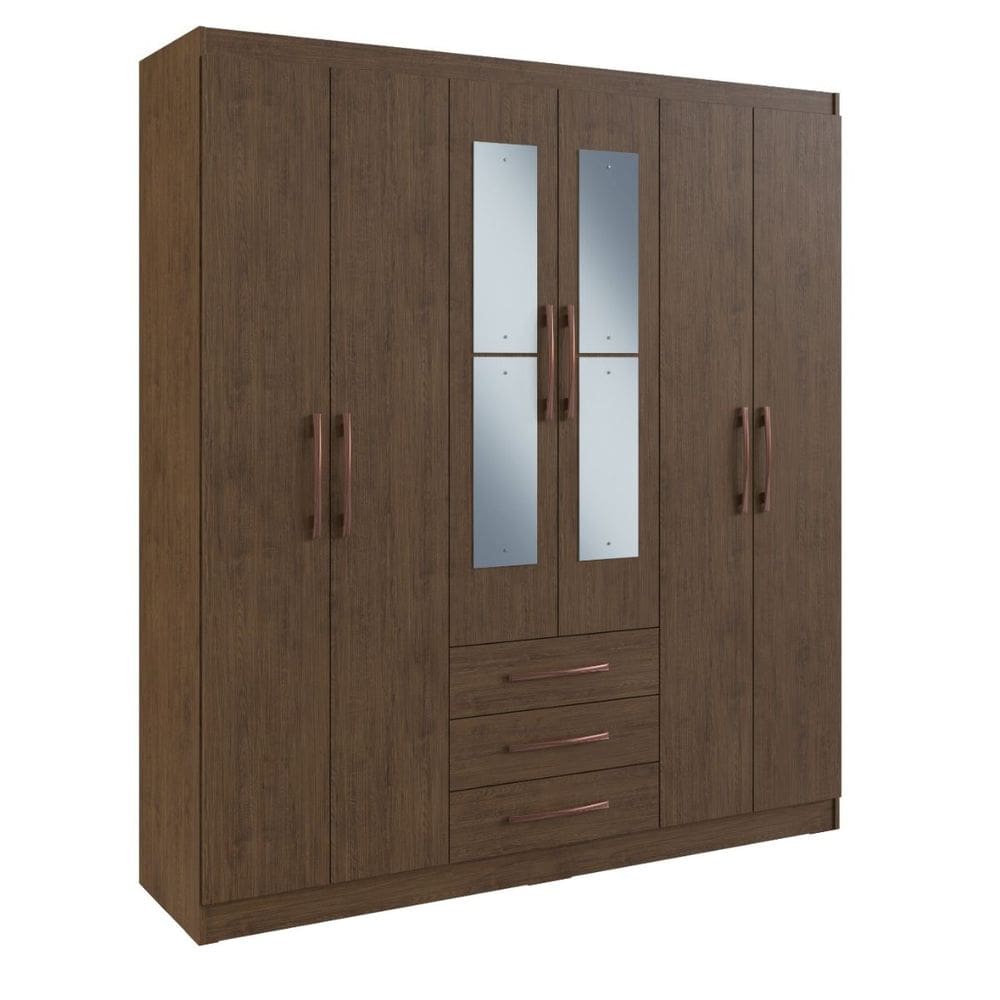 Guarda Roupa Casal 6 Portas com Espelho 3 Gavetas 180cm Paris Amarula Doripel