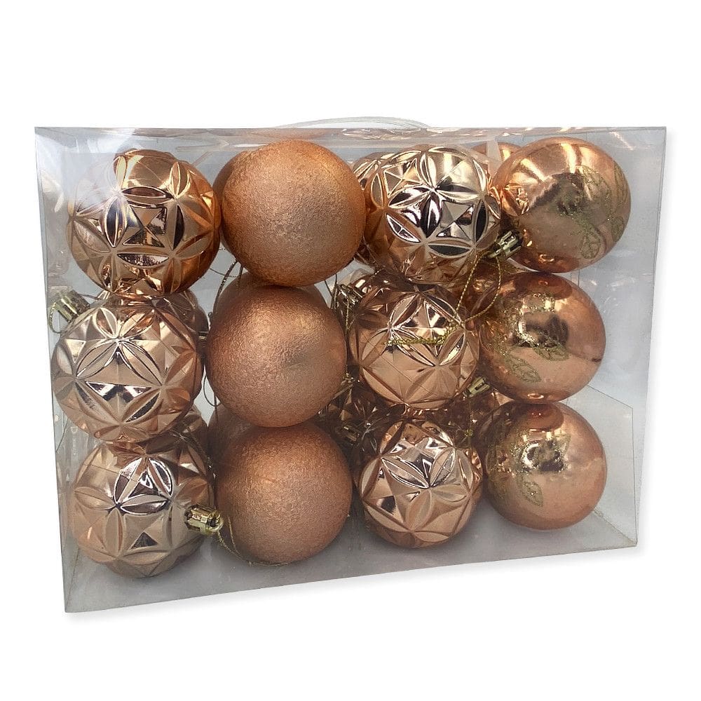 Kit Bolinhas Árvore Natal Enfeite Decoração Rose Gold 24un