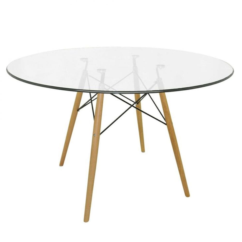 Mesa de Jantar Eames Wood Tampo Vidro 110 Cm