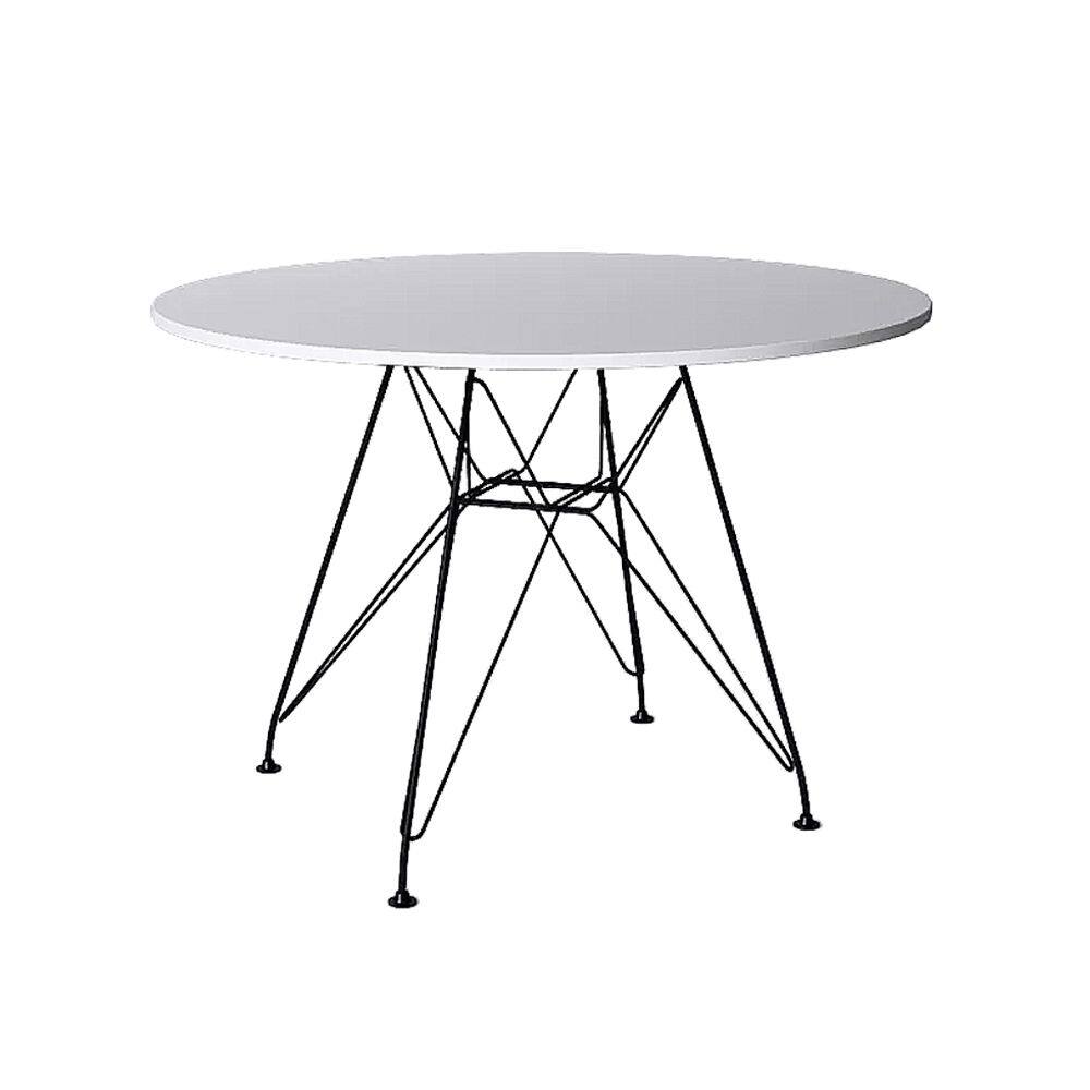 Mesa Eiffel Redonda 90cm Tampo de Madeira Branco com Base de Ferro Preto