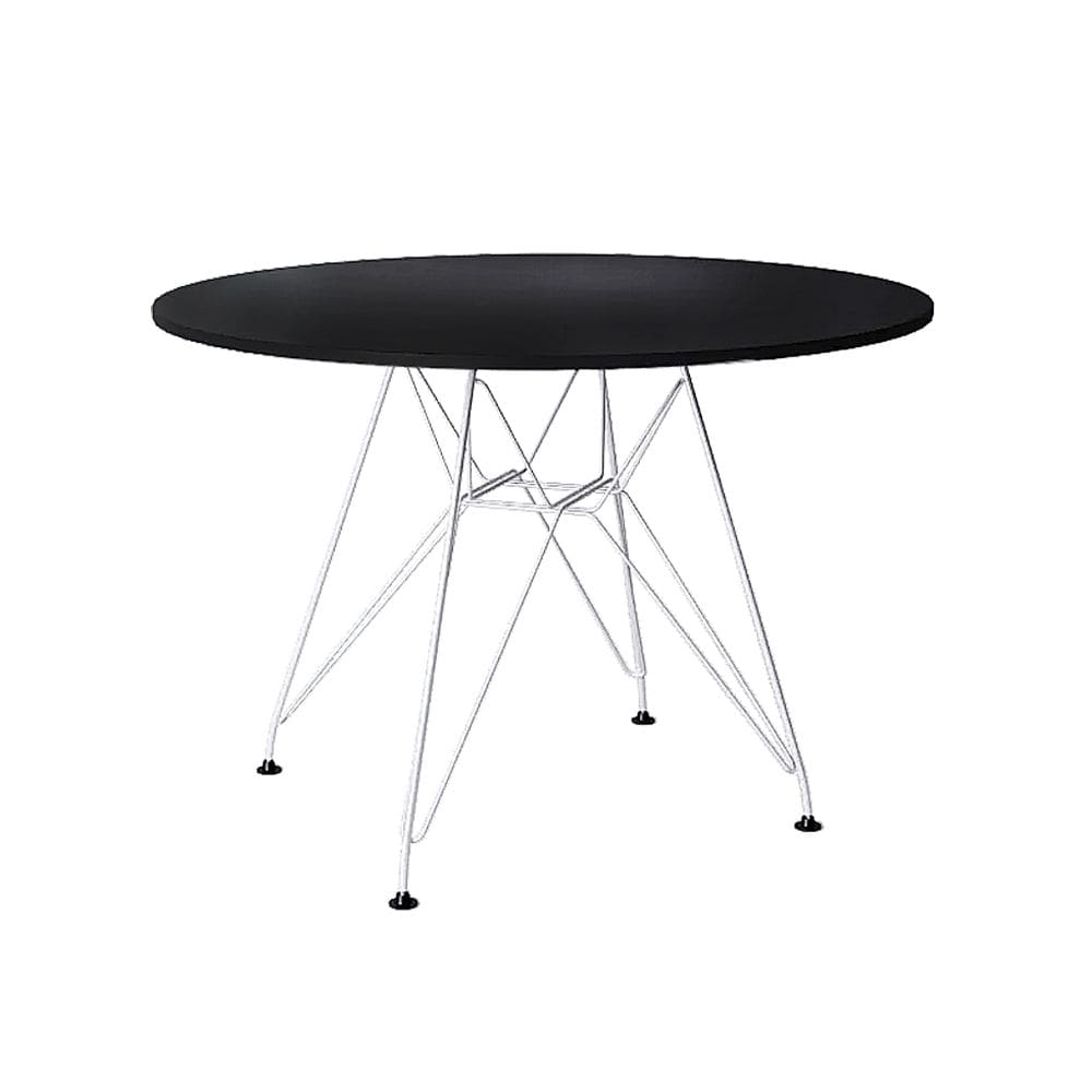 Mesa Eiffel Redonda 110cm Tampo de Madeira Preto com Base de Ferro Branco