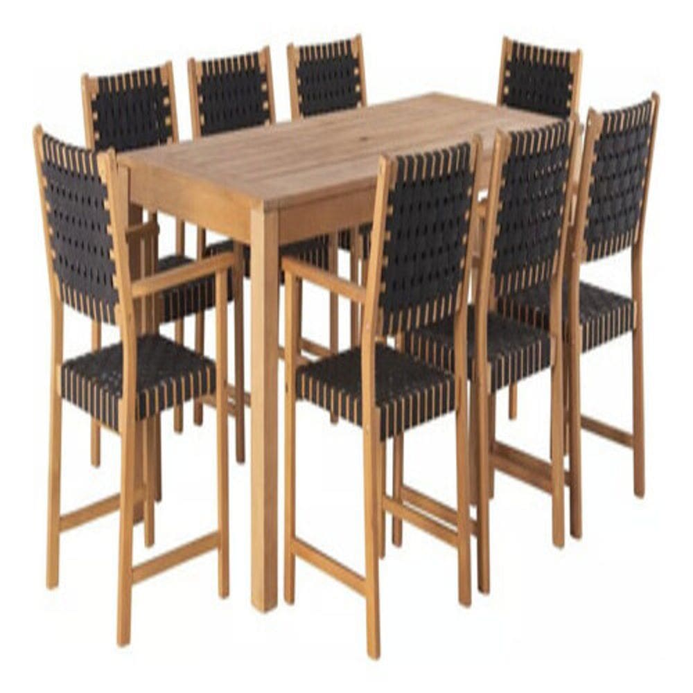 Conjunto De Jantar 9 Peças Cordas E Madeira Varanda E Jardim