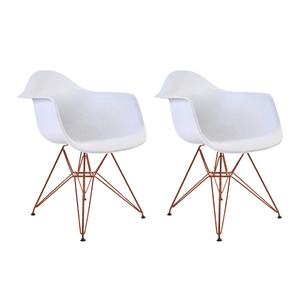 Kit 2 Poltronas Eiffel Eames Branca com Braço Daw em Ferro Cobre