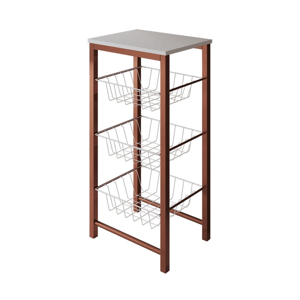 Fruteira de Chão Cozinha Montada Aço Cobre Cesto Branco Tampo Branco Roma