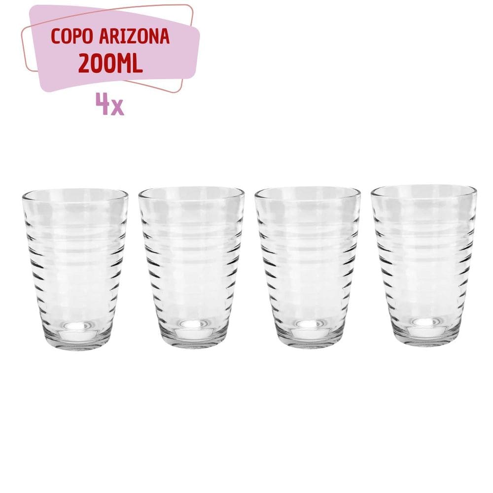 Copos em Vidro Grosso 200ML Resistente Luxo - 4Un